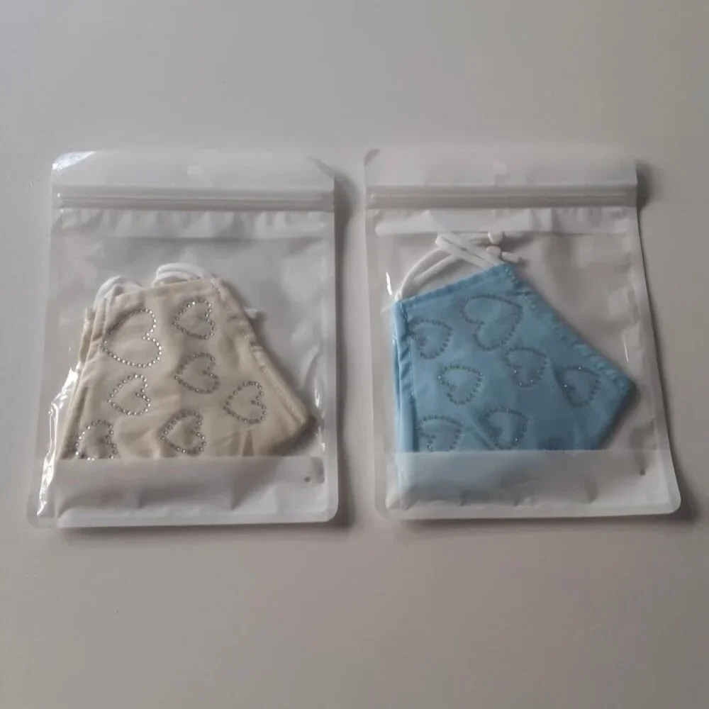 Face Masks (2) cotton blend with studded hearts - NEW